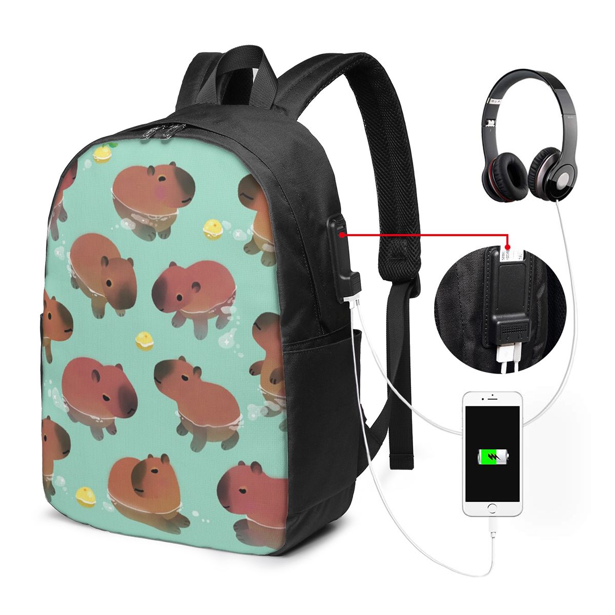 Backpacks - حقيبة ظهر بنمط حيوان الكابيبارا، حقيبة