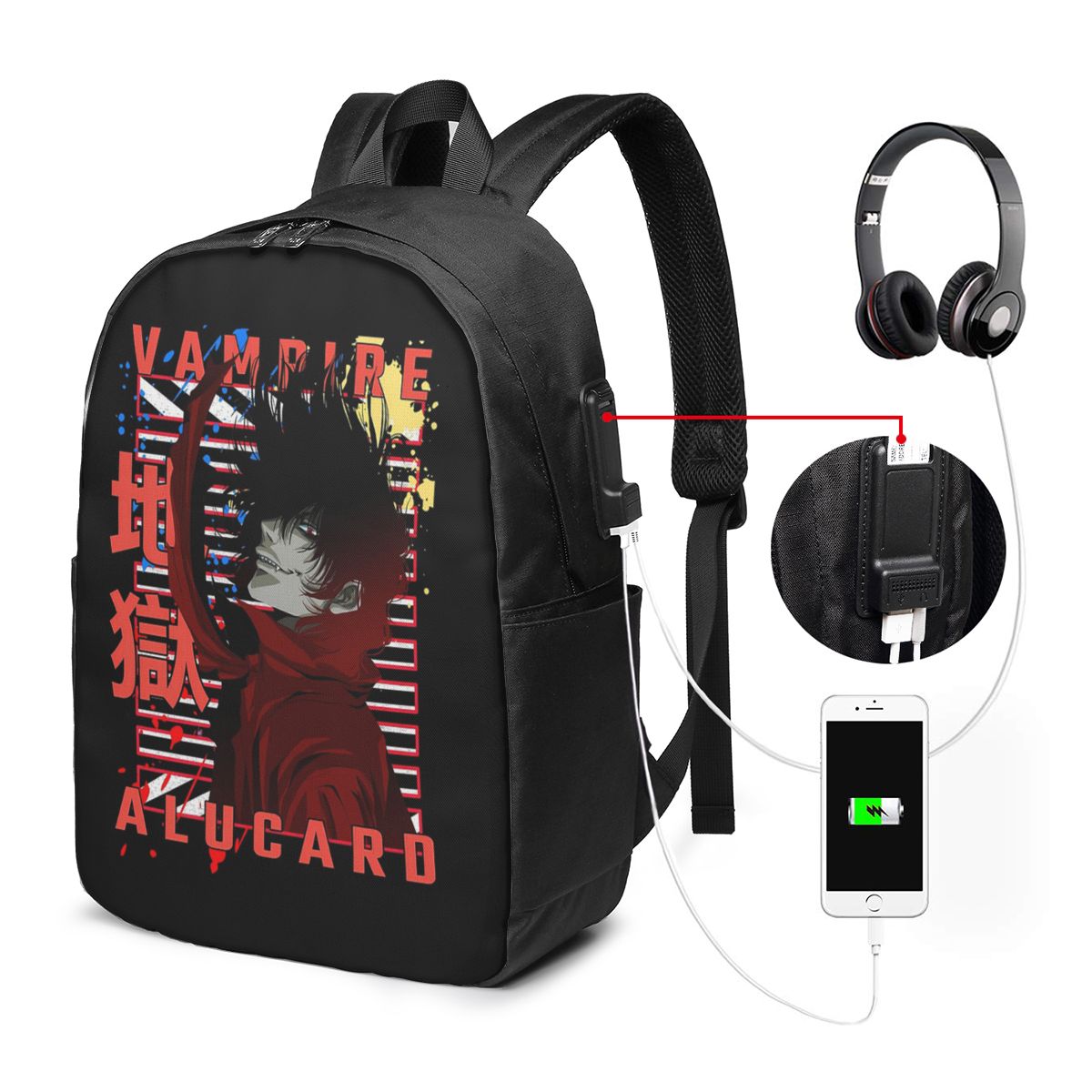 Backpacks - حقيبة ظهر Alucard Hellsing Manga للسفر،